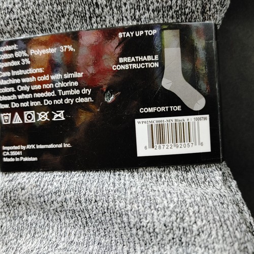 Wear Proof Cushioned Crew Socks Men's Size 10-13 2 Pairs Gray Black - Picture 6 of 6