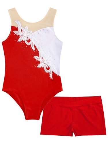 UK Kids Girls Gymnastics Ballet Dance Leotard with Shorts Sets Workout Dancewear - Picture 70 of 97