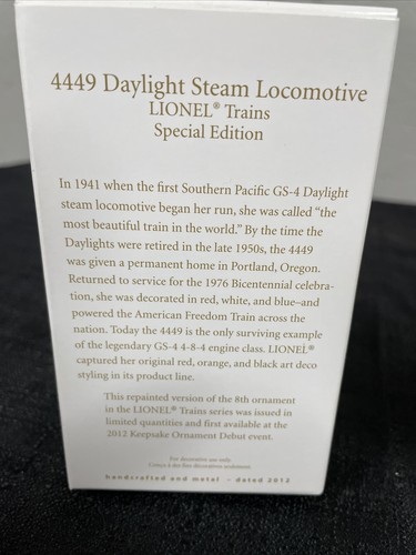 Hallmark 2012 Lionel Trains 4449 Daylight Steam Locomotive Limited Edition! - Picture 3 of 12