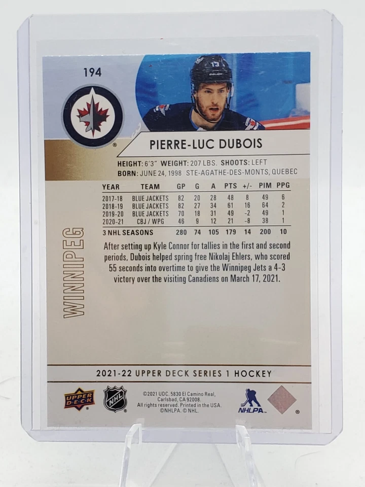 Pierre-Luc Dubois 2021-22 Upper Deck Speckled Rainbow Foil SP #194 - Image 2 of 2