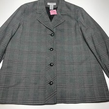 Sag Harbor Blazer Jacket Womens Size 16 Stretch Gray Plaid 4 Button Lined NWT