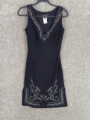 ABS by Allen Schwartz Dress Womens 2 Black Midi Embroidered Sleeveless Sheath