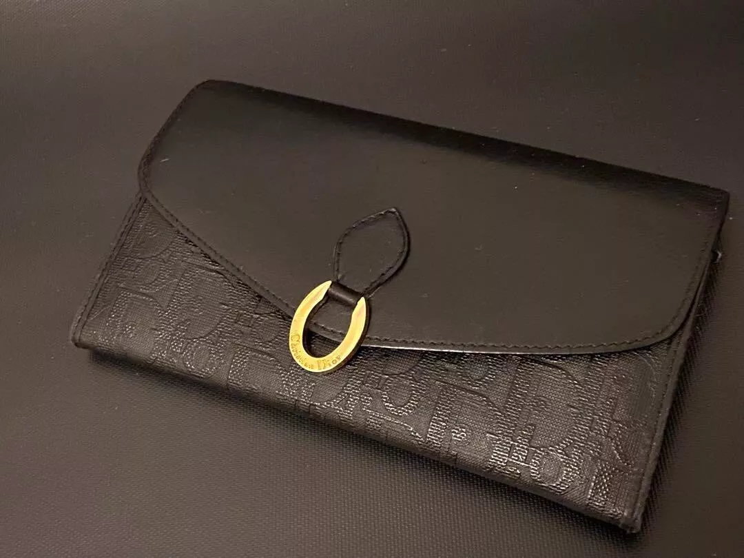 Portefeuille long vintage Christian Dior Trotter PVC cuir noir D747