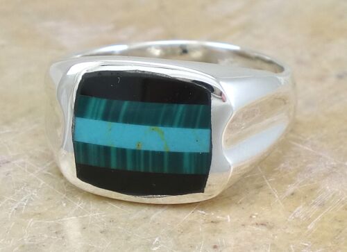 STERLING SILVER TURQUOISE MALACHITE ONYX RING size 11 style# r3212 - Photo 1/3
