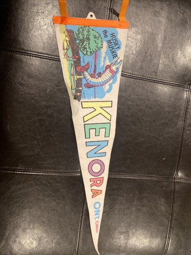 Vintage Felt Pennant - Lenora Ontario - Husky The Muskie