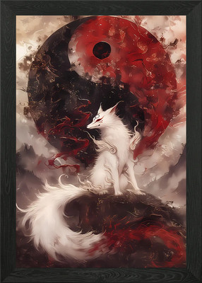 Weißer Fuchs und Yin Yang gerahmtes Wandbild Poster Leinwanddruck Bild