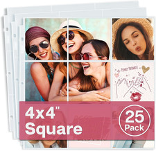 4X4 Photo Album Sleeves - Fits 12X12 3 Ring Album Binder 25 Pack , 12