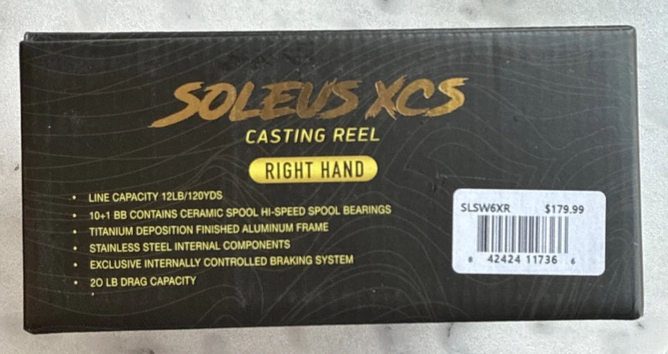 Carrete de fundición Soleus XCS de pesca favorito, blanco/dorado XCS 6,6:1, derecho SLSW6XR Foto 3 de 4