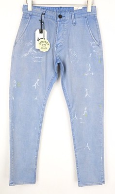 DENHAM Tokyo Herren W28/L32 Schlanke Carrot Fit Hellblaue Bemalte Chinohose