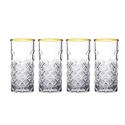 Pasabahce TIMELESS 520205 4er Set Wassergläser Lang 365 ml Gläser-Set Saft GOLD