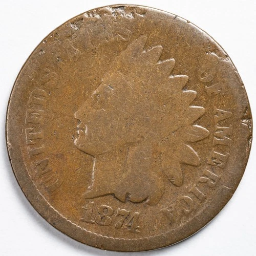 1874 Indian Head Penny Cent About Good (AG)
