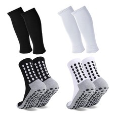 ZXOLDZX 2 Set Grip Soccer Socks with Shin Guard One Size, 2 (Black+white)