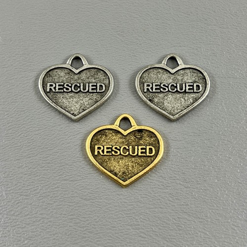 Lot Of 3 Silver Gold Rescued Cat Dog Collar Heart Charms 1"