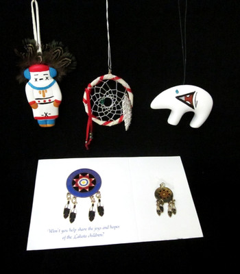 4 Native American Themed Ornaments Kachina Dream Catcher Bear Star