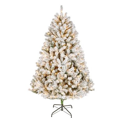 6 ft Pre-Lit Flocked Acacia Artificial Christmas Tree, 300 Clear Lights, 840 ...