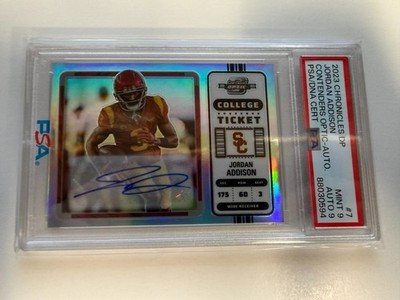 2023 Contenders Optic Rookie Ticket AUTO Jordan Addison 3/75 JERSEY #PSA 9 FM