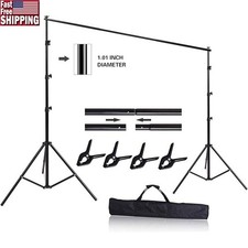 Portable Photo Backdrop Stand Kit Adjustable Height Crossbar Carrying Bag Clamps