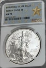 2008 -W  1 Oz BurnishedSilver American Eagle NGC MS70