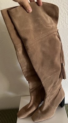 Karl Lagerfeld Suede Tall Knee High Boots Zipper Tassle Women s SZ 8.5 B 