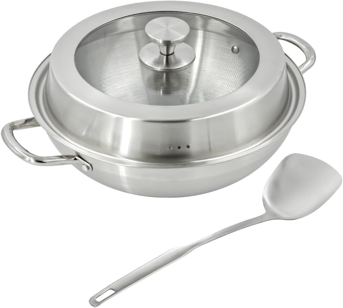 WOK Padella Saltapasta Millennium 32cm Induzione Acciaio INOX con Coperchio