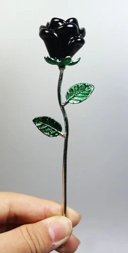 Hight 150mm Natural Obsidian Quartz Crystal Stone Carved Rose Flower Specimen