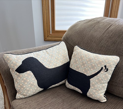 Dachshund Throw Pillow Set Black Weiner Dog Tapestry Beige Black Silhouette - 第 5/8 張圖片