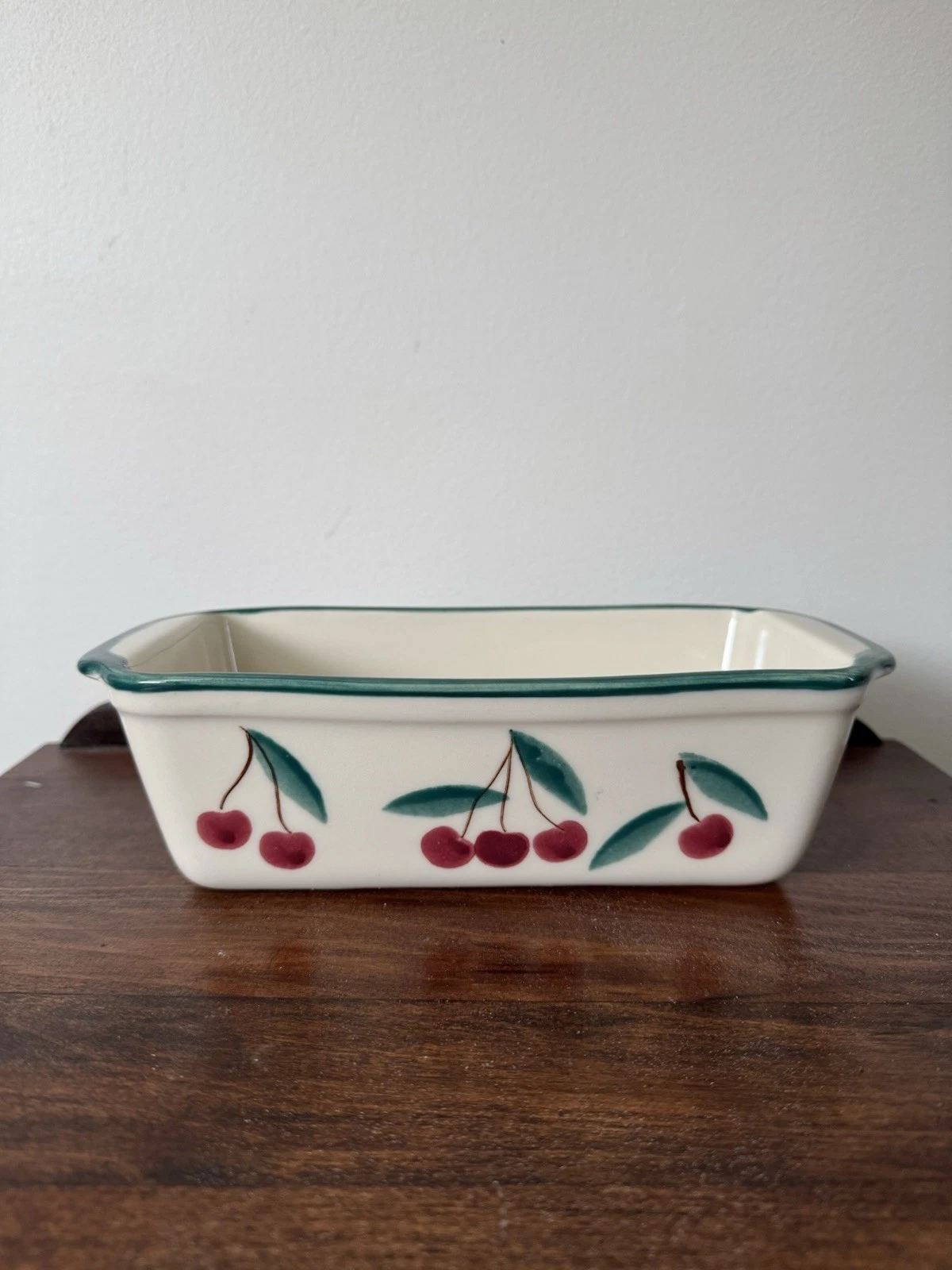 Vintage Hartstone Pottery Loaf Pan Cherries Jubilee 8 X 4.5 in.