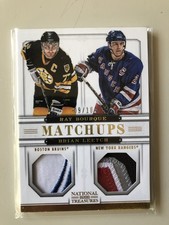 2013-14. PANINI NATIONAL TREASURES MATCHUPS. RAY BOURQUE - BRIAN LEETCH. 09/10.
