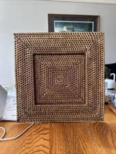 Set of  6 Wicker Rattan 13" Square Charger Plates Woven Rich Dark Brown