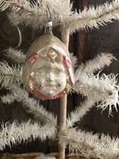 "Antiguo adorno de Navidad de 3,25"" cabeza de niña holandesa de vidrio fino de mercurio pintado a mano"