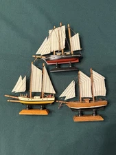 Vintage Mini Wooden Sailing Ships – Nautical Decor – Set of 3 Handcrafted Models