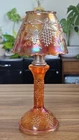 Vintage Northwood Marigold Grape & Cable Carnival Glass Candle Lamp Complete Set