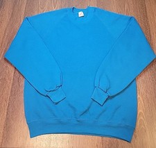 Vintage 90s JERZEES Crewneck Sweatshirt Blue Teal Blank Raglan USA Fits As L