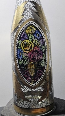 Antique Hermann Pautsch Hiada Novy Bor Stained Glass Painted Decanter 1910 As Is