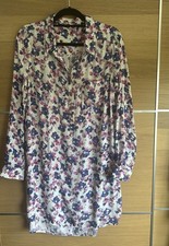 Joules Size 14 Pink Purple Floral Tunic Shirt Dress Long Sleeve BH4