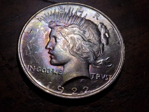 1922-P Peace Silver Dollar - Rainbow Monster Toning! - Gem BU - Gorgeous Coin!