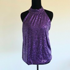 NUOVO top paillettes Nuna Lie scintillante senza maniche Halter festa scintillante taglia M L Italia