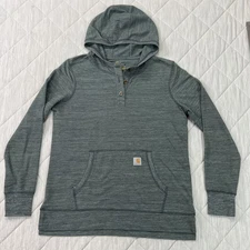 Carhartt Norwalk Hoodie Shirt Henley Womens Large Green Long Sleeve Outdoor EUC