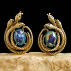 Vintage Snake Statement Earrings Blue Stone Gold Serpent Earrings Ancient