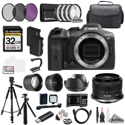 Canon EOS R7 + RF-S 18-45mm f/4.5-6.3 IS STM Lens+32GB+ExtBat+9PC Filtr-MEGA Kit