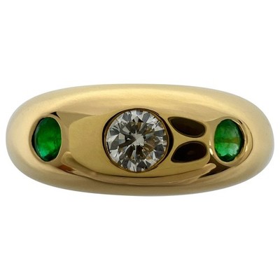 Vintage Cartier Diamant Smaragd 18k Gelbgold Drei Steine Kuppel Daphne Ring 50