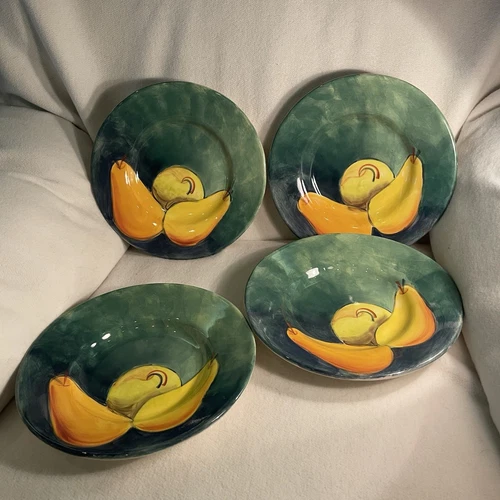Pottery Barn Mexico Shallow Dinner Bowls Pear Fruit Motif Set 4 Soup Salad Pasta