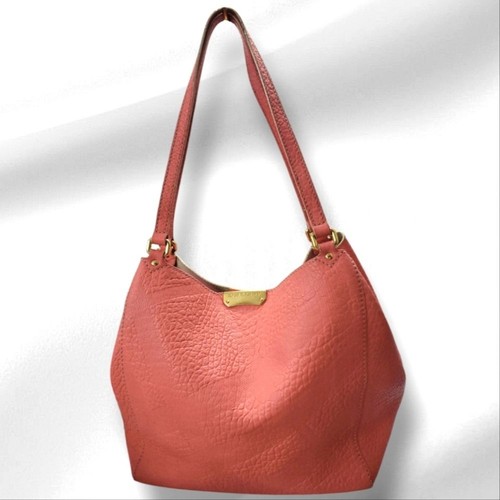 BURBERRY Signature Grain Calfskin Check Embossed Canterbury Tote Rose Pink