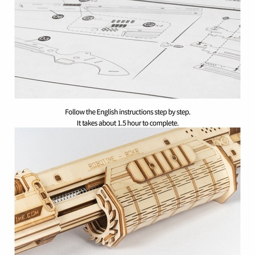 Terminator M870 pistola fucile 3D puzzle in legno fai da te modello da costruzione regali di Natale ROKR - Foto 7 di 9