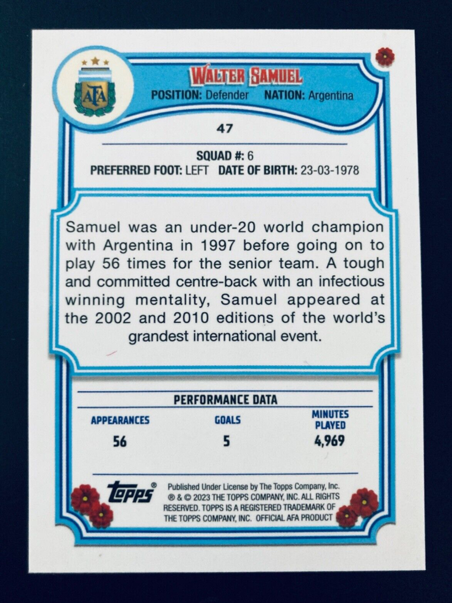 2022-23 Topps Fileteado Argentina Legends # 47 Walter Samuel card