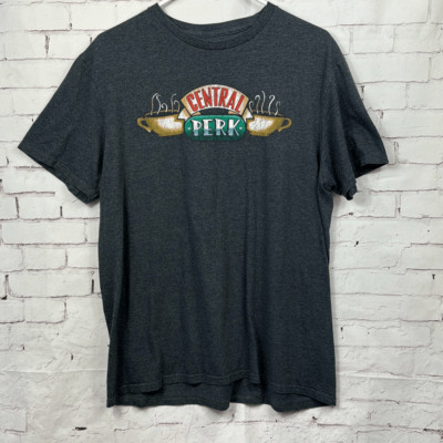 Friends Shirt Mens Large L TV Show Central Perk Coffee Graphic Short Sleeve Gray