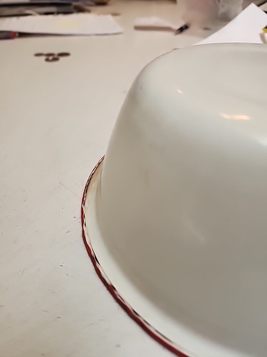 Antiguo lavabo esmaltado con borde rojo del siglo XIX de 8,5" X 3,5" de colección primitiva granja - Imagen 5 de 7