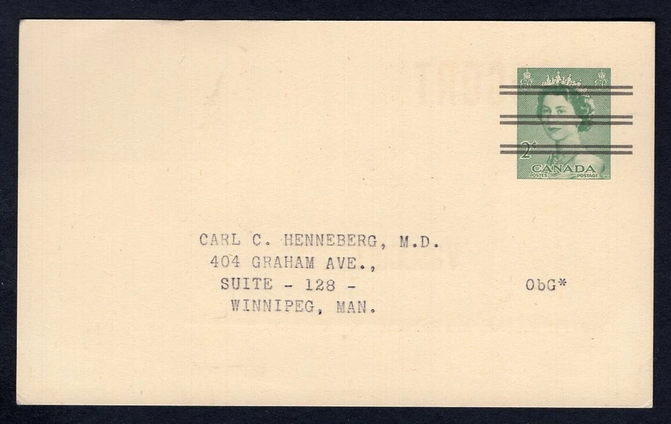 Tarjeta postal precancelada de Canadá años 50 a un médico en Winnipeg. Publicidad médica Foto 2 de 3