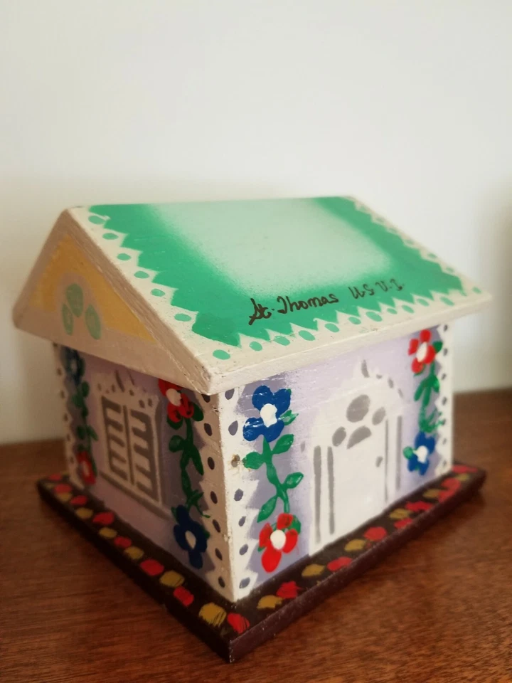 Vtg Wood Trinket Jewelry Box Painted Floral Shabby Cottage Tropical Beach House - Image 4 of 4
