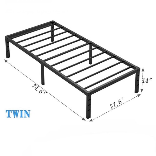 14" Metal Heavy Duty Platform No Box Spring Needed Easy Assembly Twin Bed Frame - Picture 3 of 4